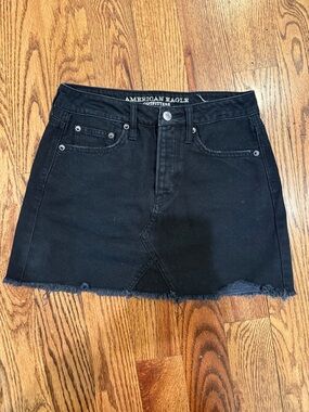American Eagle Outfitters Black Denim Mini Skirt with Raw Hem